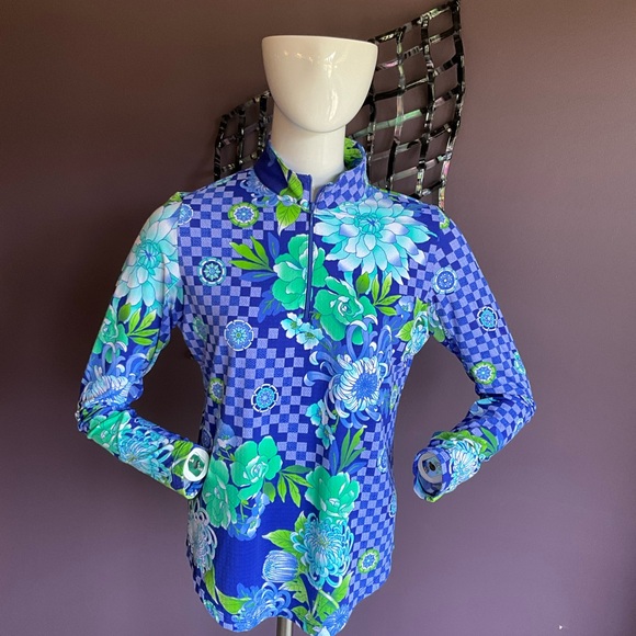 Gottex SPF 50 sunscreen long sleeved purple floral shirt M - Picture 1 of 3